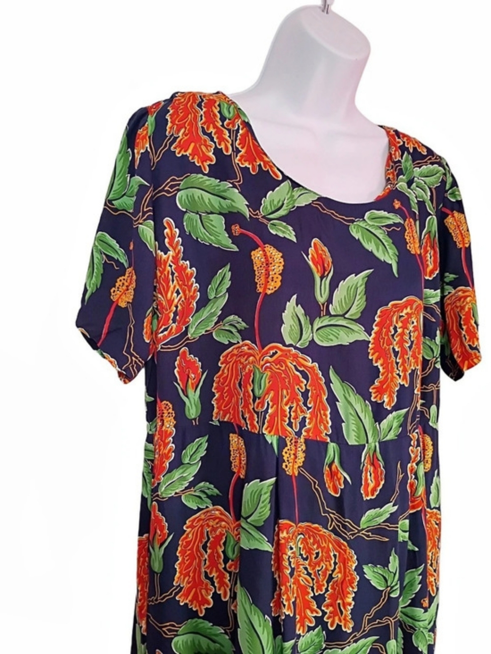 Vintage Reyn Spooner Floral Midi Dress in Blue & Orange Size Medium - Picture 3 of 8